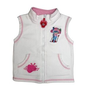 Vintage Y2K Strawberry Shortcake Fleece Vest Skiing Patch Kidcore White Pink 3X